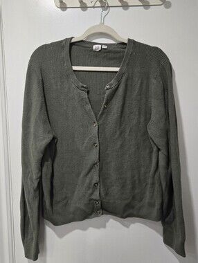 GAP Olive Green Rib-Knit Button Cardigan 100% Cotton